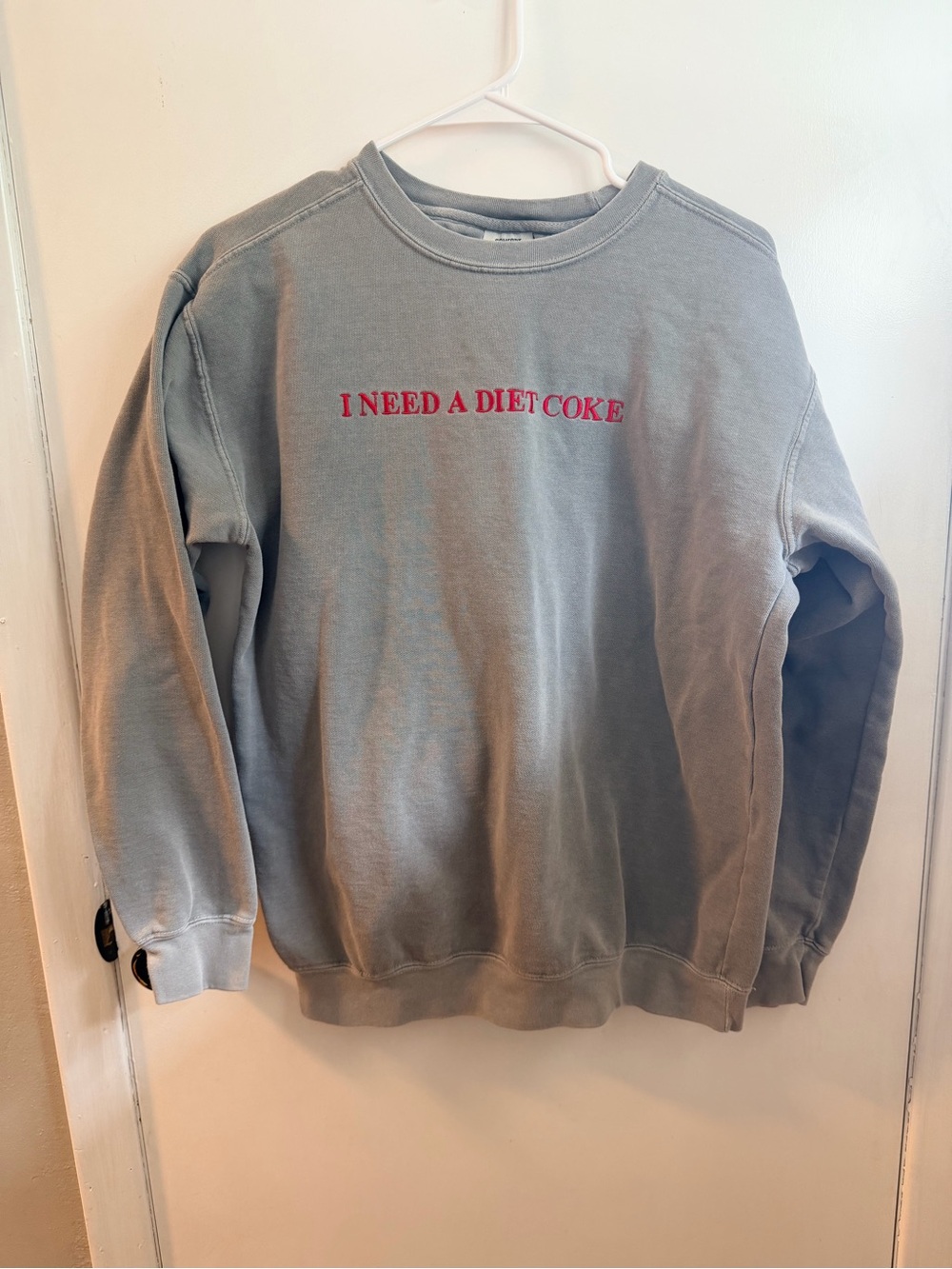 Comfort Colors "I NEED A DIET COKE" Crewneck Sweatshirt - Gray with Red Text